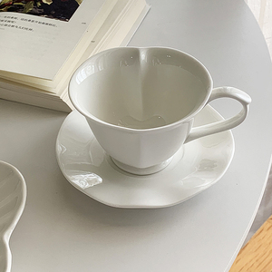其其安 出口订单 稀有货超美精致心形造型纯白陶瓷茶杯子咖啡杯碟