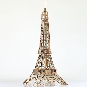 3d木质拼插巴黎埃菲尔铁塔木板拼图立体模型组装木头拼装玩具摆件