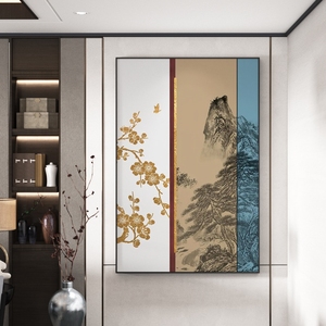 新中式客厅玄关装饰画轻奢梅花书房茶室背景墙壁走廊过道竖版挂画
