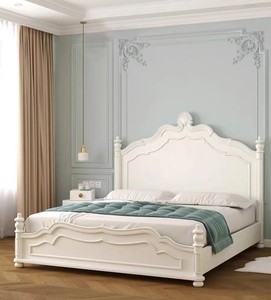美式复古实木床1.8米双人床法式轻奢高档主卧橡木婚床白色公主床