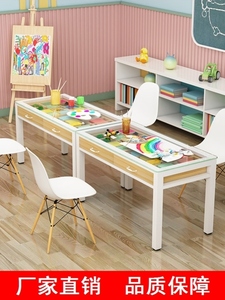 幼儿园桌椅画室培训桌子儿童课桌椅手工桌玻璃美术桌绘画桌托管班