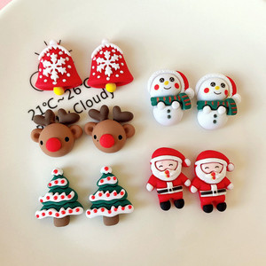 【2件包邮】圣诞节耳环可爱圣诞老人麋鹿耳钉甜美少女雪人耳夹女