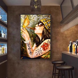 复古酒吧雪茄挂画名人丘吉尔抽雪茄装饰画工业风酒馆高档会所壁画