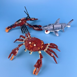 适用于乐高海洋馆生物动物螃蟹鲨鱼龙虾积木拼装益智玩具男孩礼物