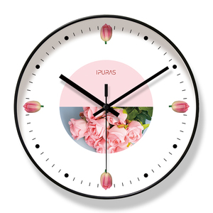 超静音8239浪漫挂表粉色玫瑰挂钟客厅钟表挂墙时钟静音扫秒石英钟
