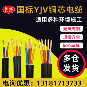 YJV电缆线国标铜芯2  4 6 10平方2/3/4/5芯充电桩三相四电线电缆