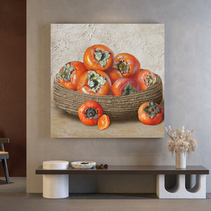 柿子柿柿如意手绘油画事事如意水果装饰画餐厅客厅玄关肌理挂画