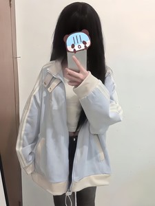 学院风街头三条杠拼接棒球服女2024年新款BF风休闲oversize短外套