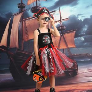 万圣节儿童海盗角色扮演服装cos加勒比海盗化装舞会女童蓬蓬纱裙
