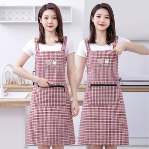 时尚韩版家用厨房做饭柔软透气薄款围裙女无袖围腰棉布耐磨工作服