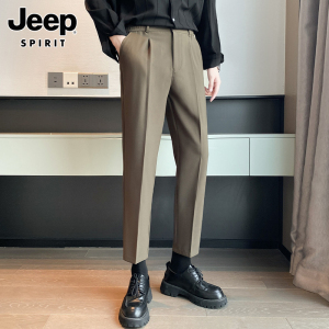 Jeep吉普九分休闲裤男士秋季直筒小西裤高级垂感商务西装裤子男款