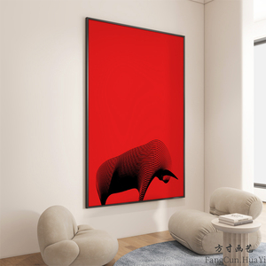 入户玄关装饰画抽象红色动物牛挂画客厅背景墙办公室走廊过道壁画