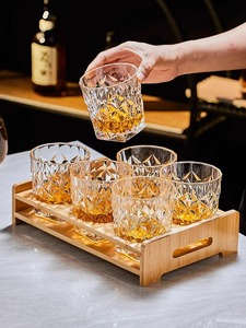 威士忌洋酒杯套装花纹水晶酒杯浮雕烈酒家用高级有质感杯江户切子