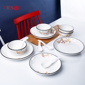 爱依瑞斯锦上添花12头陶瓷餐具AS-D1213H高白瓷碗盘勺套装 彩盒装