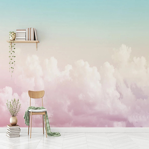 北欧风墙纸唯美粉色抽象天空云朵壁纸卧室沙发背景墙壁布个性壁画