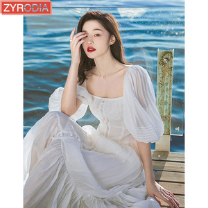 ZYRODIA2024夏季款女装白色连衣裙旅行穿搭超仙女裙子度假沙滩裙