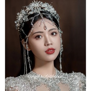 韩式新娘婚纱造型水晶流苏头饰皇冠高级感奢华合金公主妆配饰品女