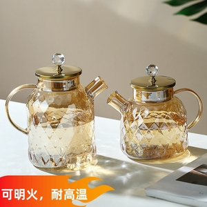 围炉煮茶可明火透明玻璃壶大容量加厚耐高温玻璃水果茶壶煮红酒壶