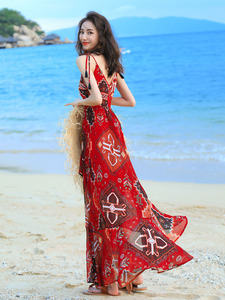 波西米亚长裙海南三亚海边度假沙滩裙女2024新款巴厘岛泰国连衣裙