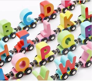 l磁6性小车2个英文教字母拼装积木木制玩具儿童1-3岁益智早认火知