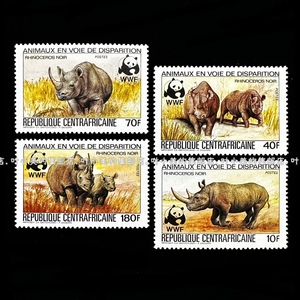 中非邮票 1983年 WWF保护濒危动物犀牛 4全