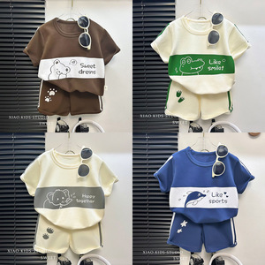 巴拉巴拉2024新款儿童短袖套装条纹女童男童t桖夏季宝宝婴儿衣服