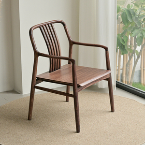 新中式实木茶椅办公室宾客椅凳榫卯整装围椅乌金木复古官帽椅圈椅