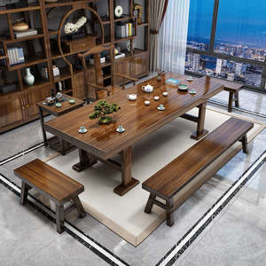 实木原木大板茶桌椅组合客厅家用茶几茶台烧水壶一体办公室泡茶桌