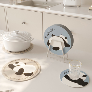 硅藻泥熊猫圆形吸水杯垫茶杯垫餐桌桌面轻奢高级沥水垫奶油风餐垫