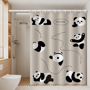 熊猫浴帘防水布淋浴帘套装免打孔卫生间浴室浴间隔断干湿分离挂帘