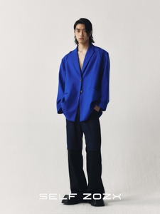 SELF ZOZX SS23 宝蓝色几何分割西装外套男女同款廓形休闲西服春