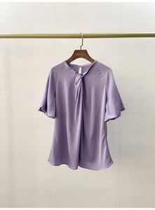 绝美薰衣草紫 淡淡珠光 立体喇叭袖 重磅醋酸上衣