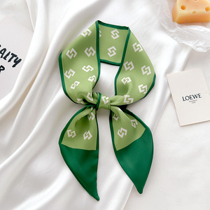 绿色短长条小丝巾女方巾春秋衬衫搭配脖子发带薄丝带领带飘带装饰