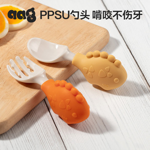 【aag】婴儿短柄训练叉勺宝宝勺子学吃训练PPSU儿童餐具叉勺套装