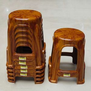 时尚仿木纹塑料凳子家用成人高凳餐桌凳现代简约客厅浴室防滑凳