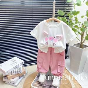 俊妈童装女童宝宝儿童新款夏装新款N3韩版可爱小猪印花短袖T恤