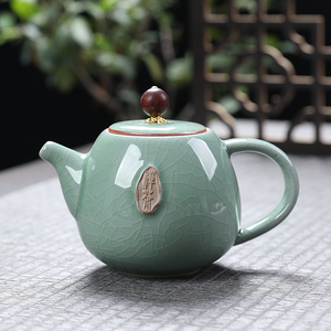 哥窑禅茶功夫茶壶可养开片陶瓷泡茶器大容量家用茶具单品纯色中式