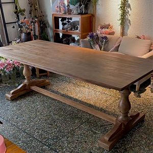 美式乡村复古做旧实木家具歺餐桌家用小户型创意原木长方形吃饭桌