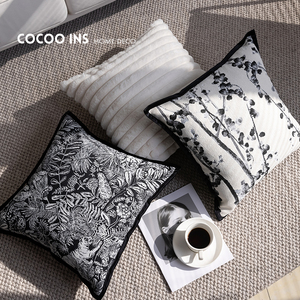现代简约黑白抽象艺术抱枕客厅沙发样板间靠枕轻奢高级感枕套腰枕