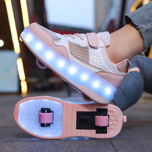 女童双轮暴走鞋自动隐形可收缩儿童2024夏季款单网透气轮滑鞋成人