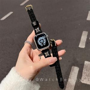 铆钉毛呢双圈拼接铁链苹果手表表带适用于Apple Watch9se2iwatch8