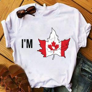 Canada Day Maple Leaf Flag  T Shirt 加拿大枫叶旗印花女式T恤