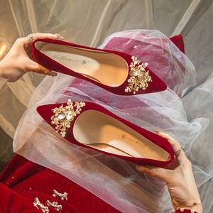 红色结婚鞋女2024秋冬新款秀禾婚纱两穿高跟鞋中式新娘敬酒礼服鞋