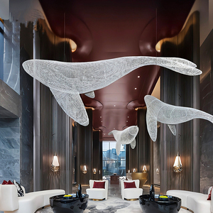 定制售楼部酒店吊顶水池不锈钢铁艺镂空大鲸鱼工艺品景观雕塑摆件
