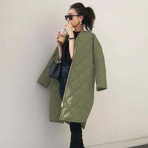 亚马逊2021冬韩版时尚中长款圆领气质女均码外套棉服Cotton coat