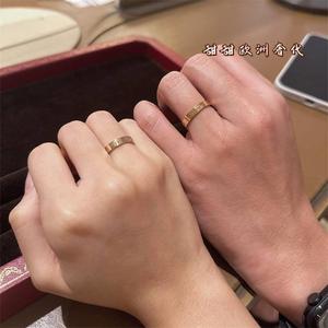 Cartier卡地亚LOVE系列18k玫瑰金宽窄版无钻戒指男女结婚对戒婚戒