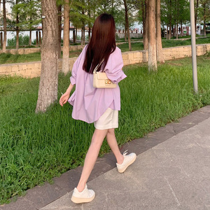 夏季多巴胺紫色独特别致漂亮雪纺防晒衬衫衬衣女款2024新款薄外套