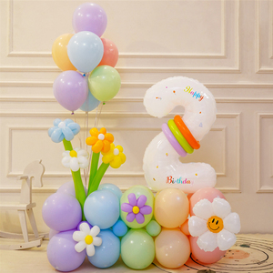 儿童宝宝2两周岁生日装饰场景布置派对背景墙32寸数字气球立柱