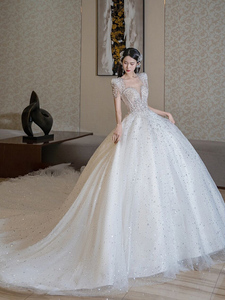 法式结婚婚纱礼服2024新款新娘高级质感大拖尾白色小个子主纱齐地