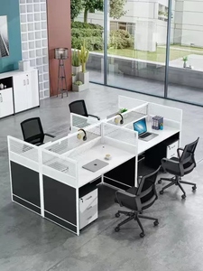 屏风办公工作台位职工财务卡座带隔断组合白灰拼接色带屏风办公桌